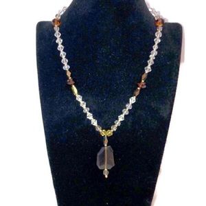 Smoky Topaz Pendant Swarovski Crystal Necklace 17”
